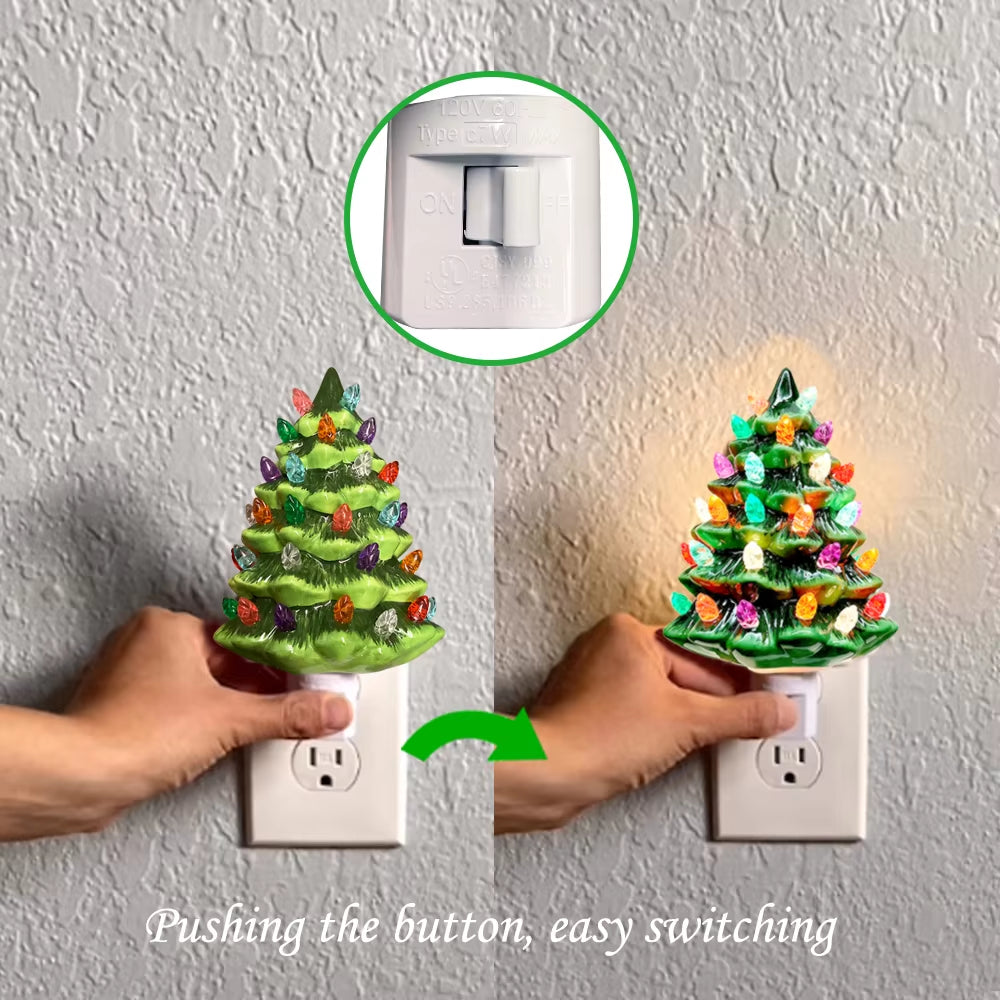 Ceramic Christmas Tree Night Light, Hand Painted Cramic Nightlight