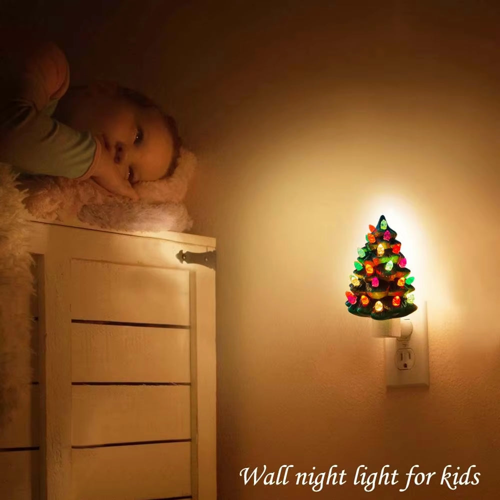 Ceramic Christmas Tree Night Light, Hand Painted Cramic Nightlight