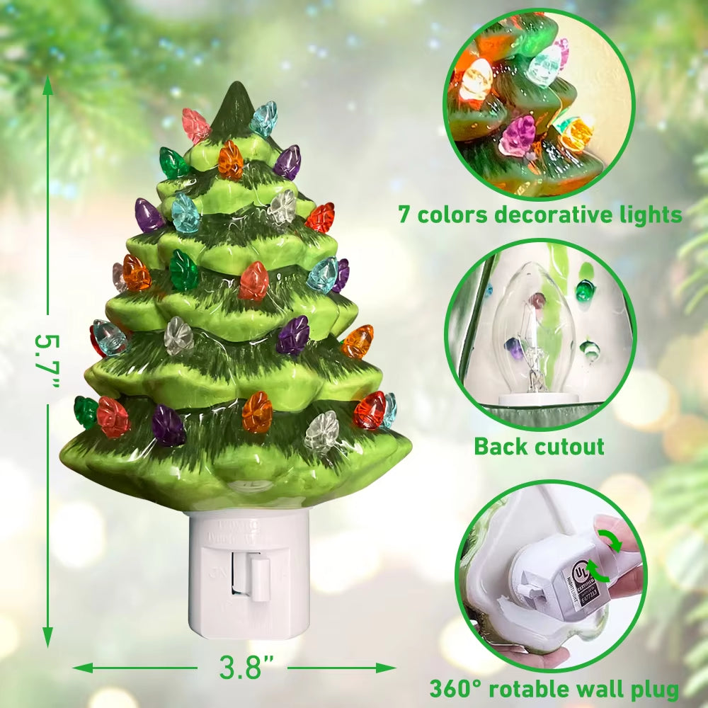 Ceramic Christmas Tree Night Light, Hand Painted Cramic Nightlight