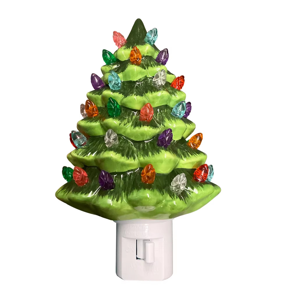 Ceramic Christmas Tree Night Light, Hand Painted Cramic Nightlight