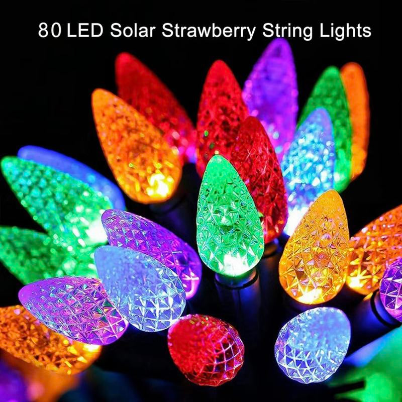 1 Tow 4 Solar Tree Lights. Includes 80 Colorful Strawberry Bulbs, IPX4!