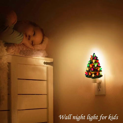 Ceramic Christmas Tree Night Light, Hand Painted Cramic Nightlight