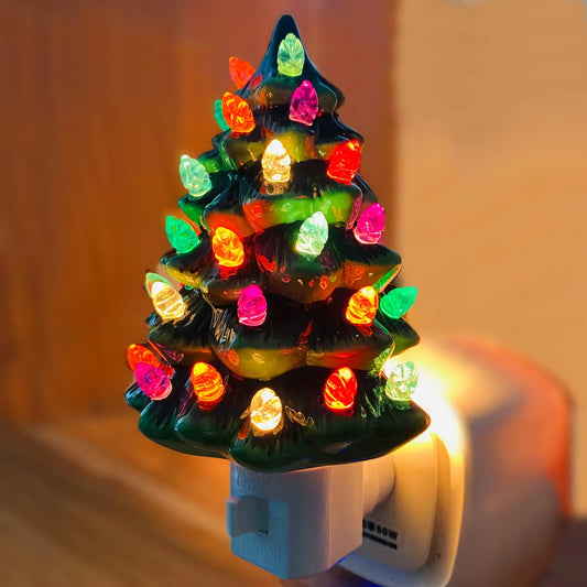 Ceramic Christmas Tree Night Light, Hand Painted Cramic Nightlight