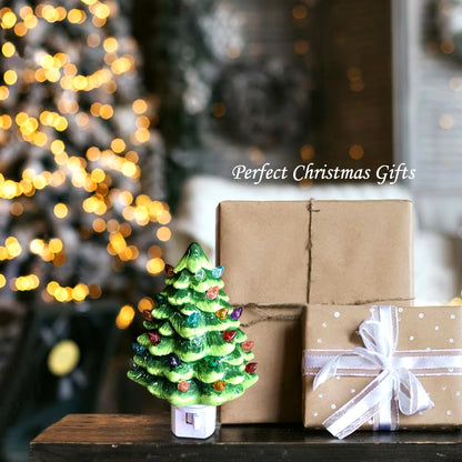 Ceramic Christmas Tree Night Light, Hand Painted Cramic Nightlight